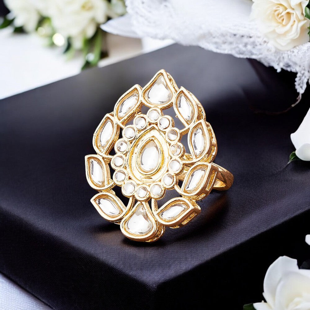 Golden kundan adjustable finger ring