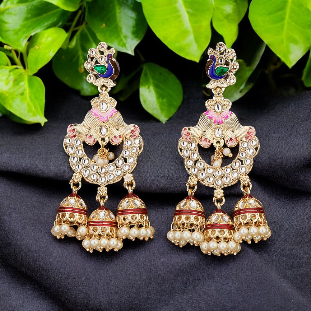 Kundan earrings, Peacock earrings, Jhumkas, Indian meenakari earrings