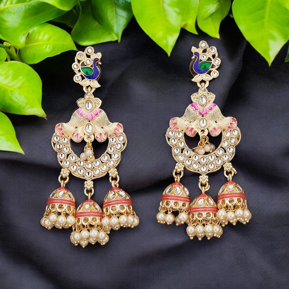 Kundan earrings, Peacock earrings, Jhumkas, Indian meenakari earrings