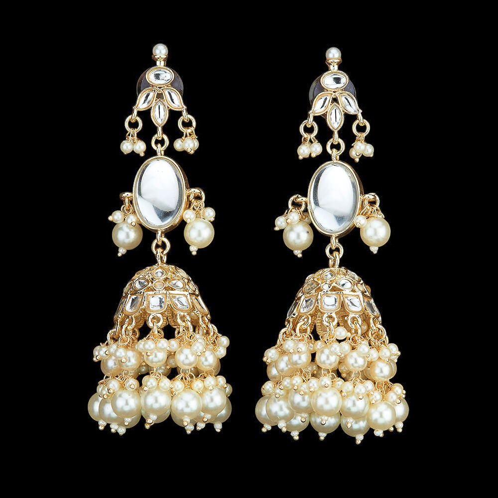 Kundan earrings, off white earrings, pearl earrings, danglers, drop earrings, Jhumkas, Indian earrings.