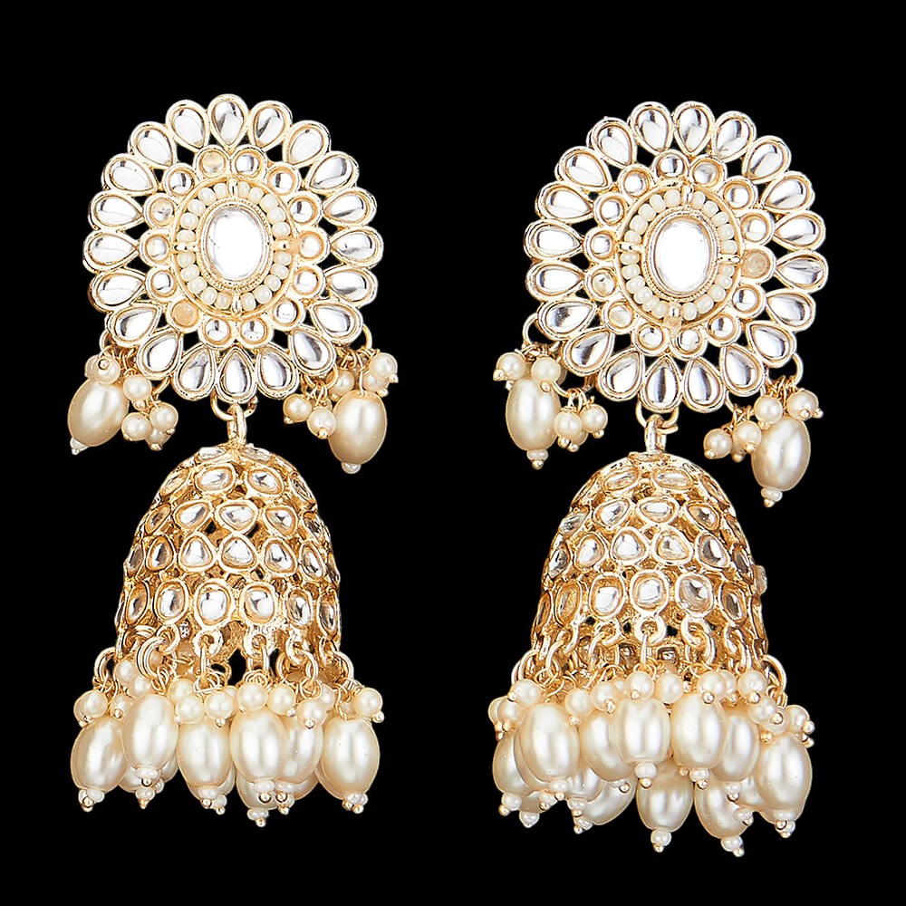 Kundan earrings, off white earrings, pearl earrings, danglers, drop earrings, Jhumkas, Indian earrings.