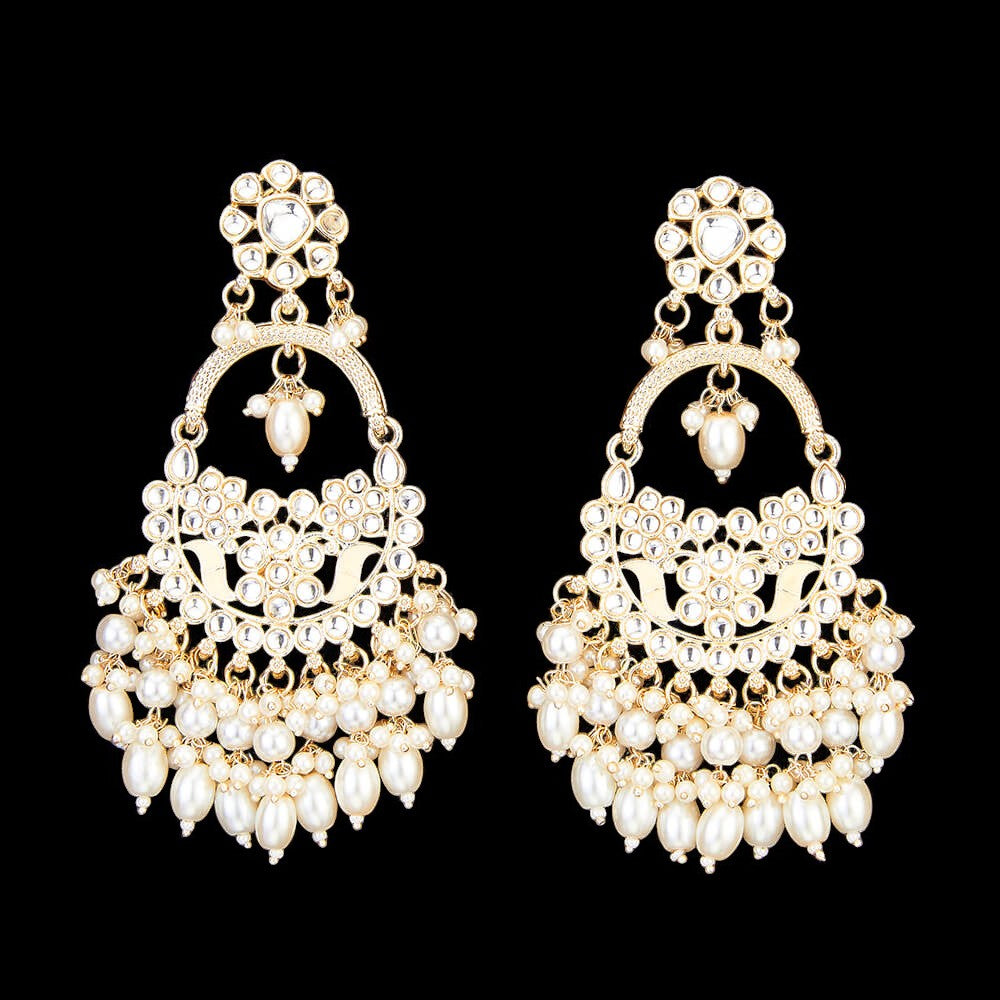 Kundan earrings, off white earrings, pearl earrings, danglers, drop earrings, Jhumkas, Indian earrings.
