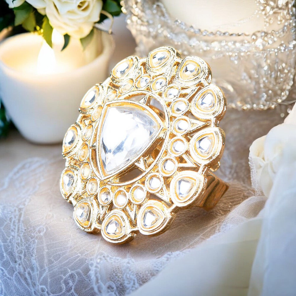 Kundan finger ring adjustable