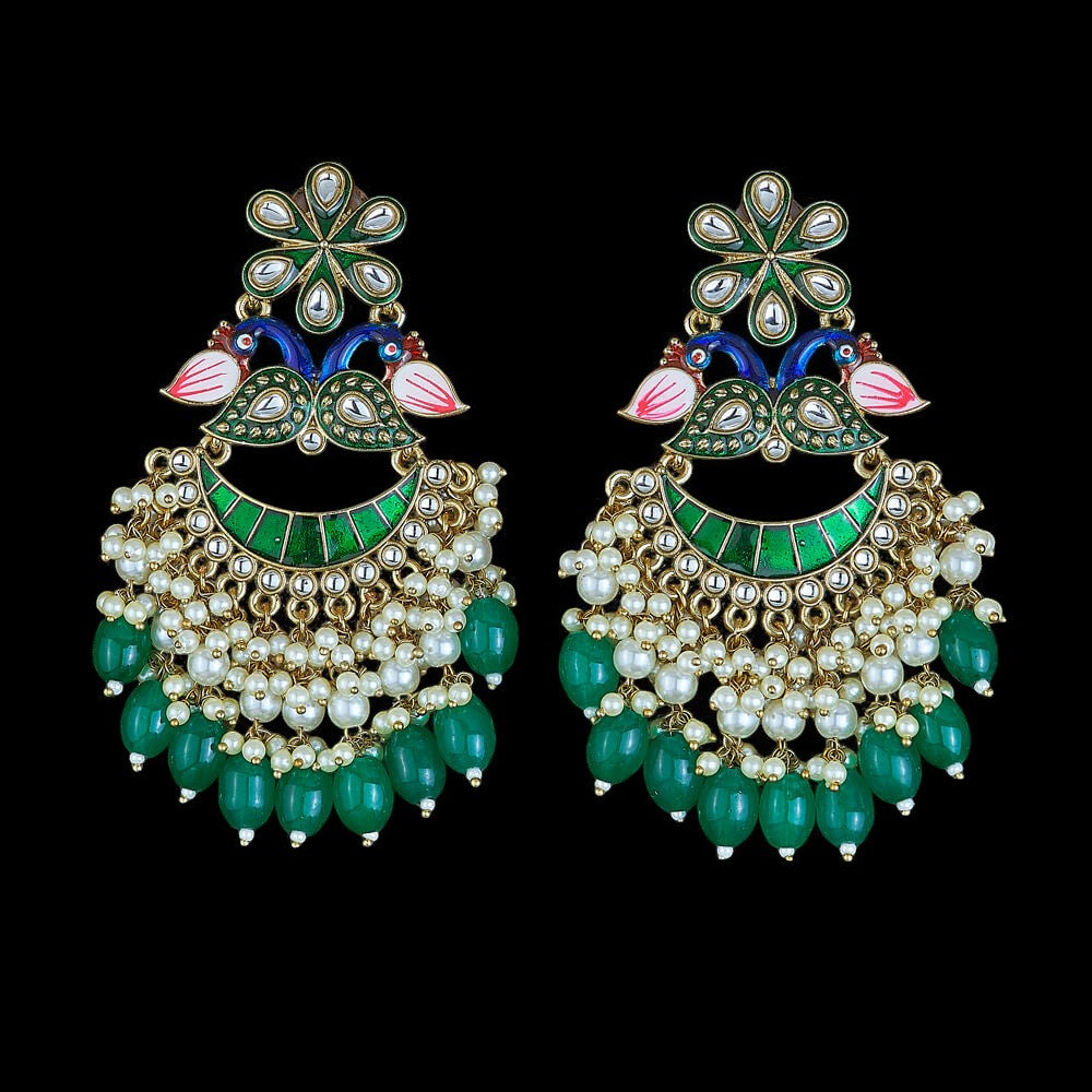 Kundan, Pearl Jhumka earrings.
