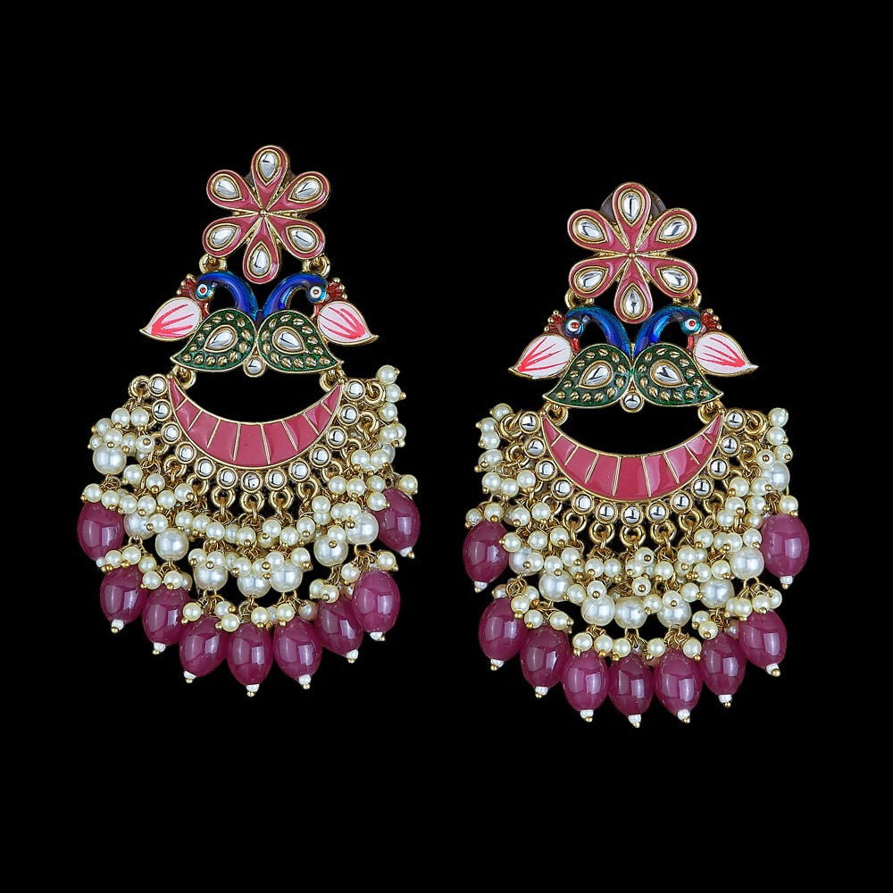 Kundan, Pearl Jhumka earrings.