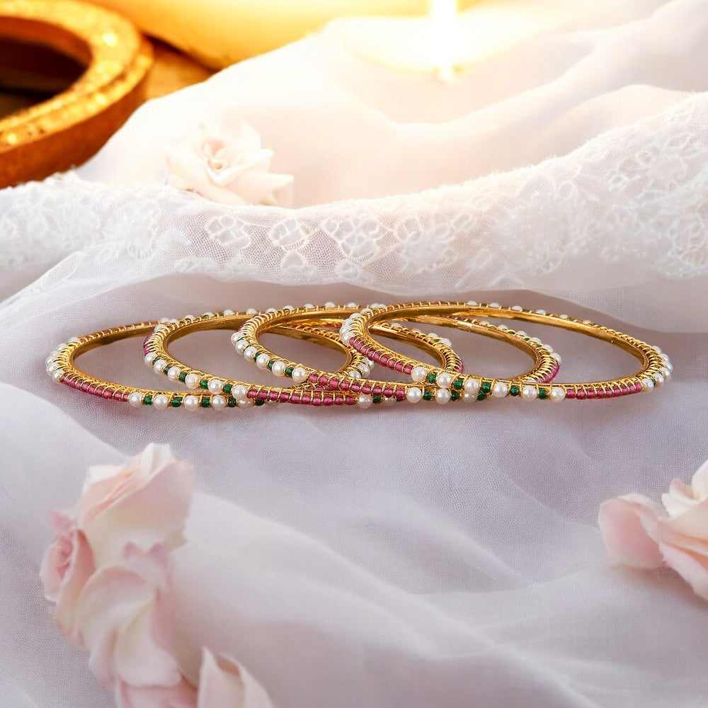 Gold Ruby Green pearl bangles, Indian bangles, Bridal Bangles