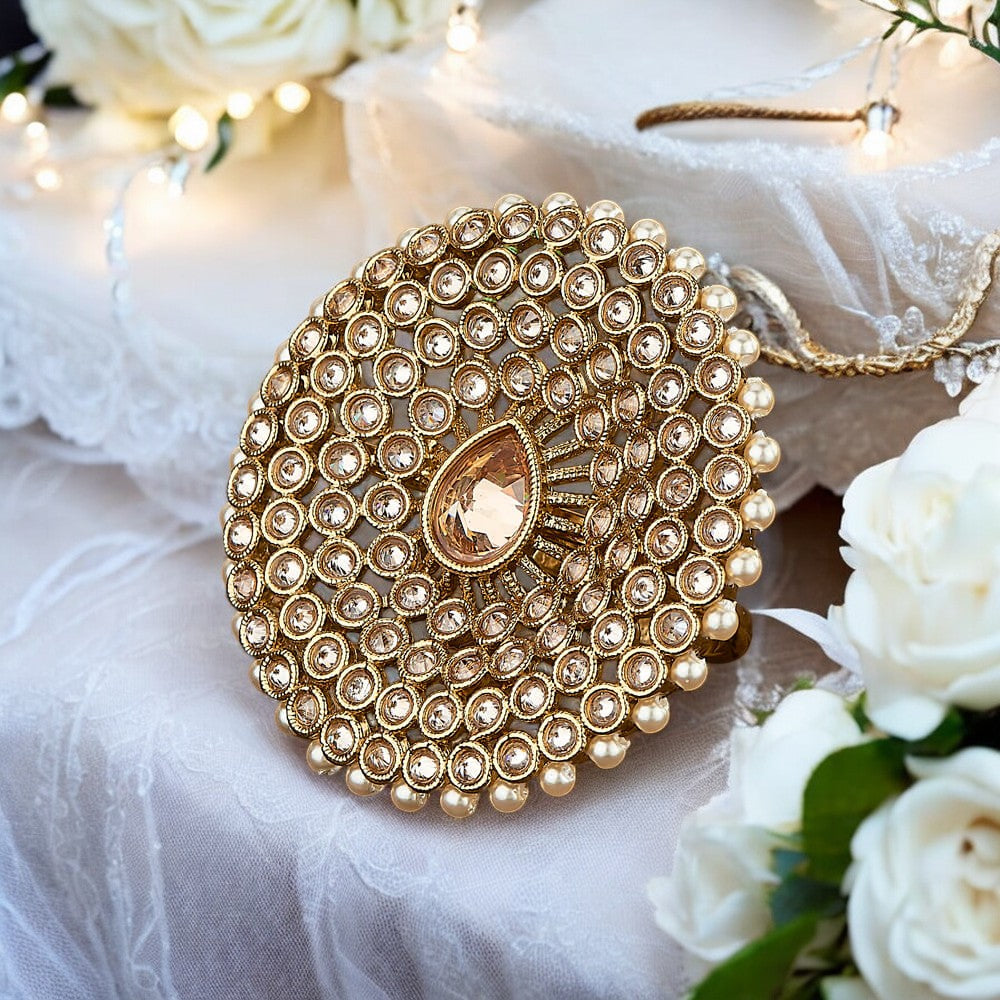 Golden polki adjustable finger ring