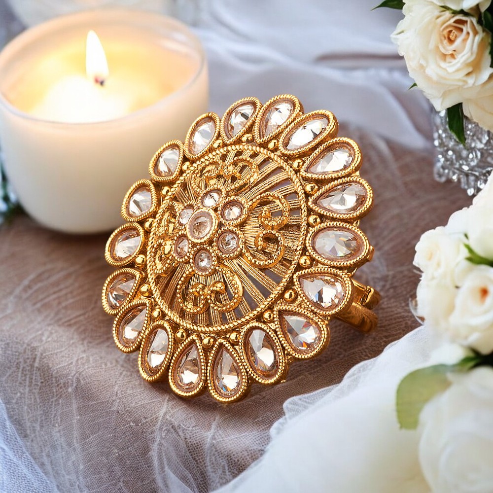 Golden polki adjustable finger ring