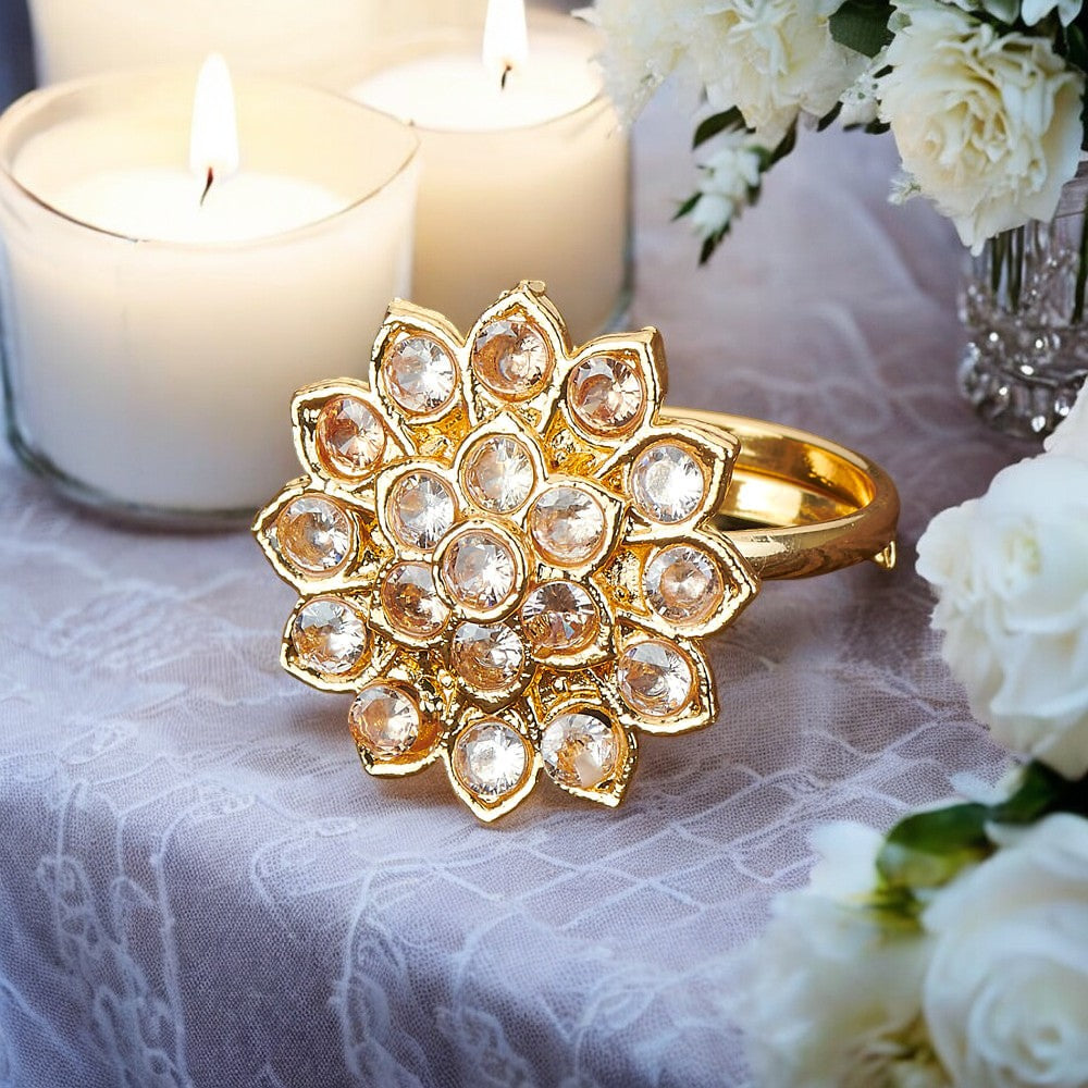 Golden kundan adjustable finger ring
