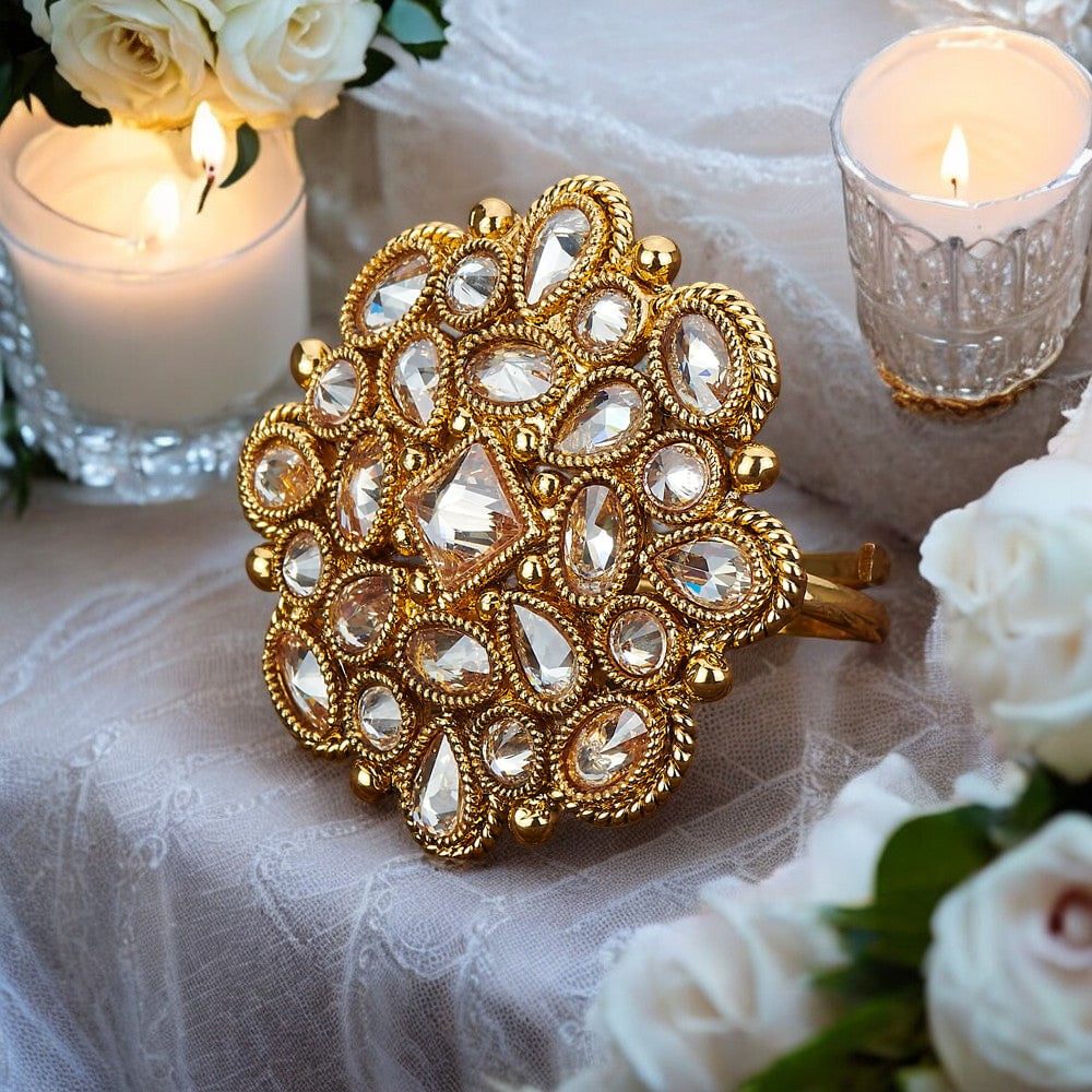 Golden polki adjustable finger ring