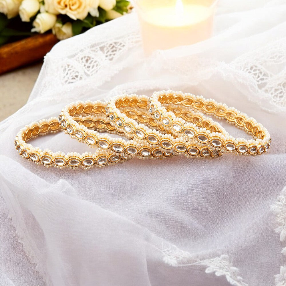 Gold pearl kundan bangles, Indian bangles, Bridal Bangles