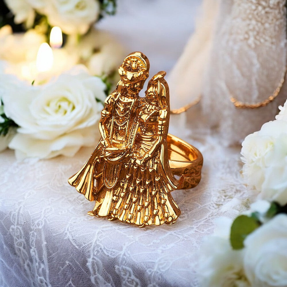 Golden bride and groom adjustable finger ring