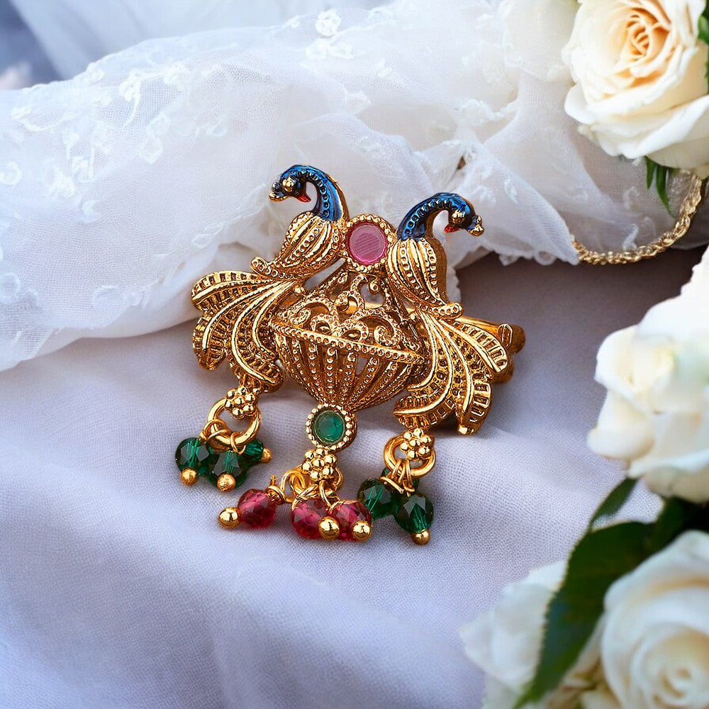 Golden peacock adjustable finger ring