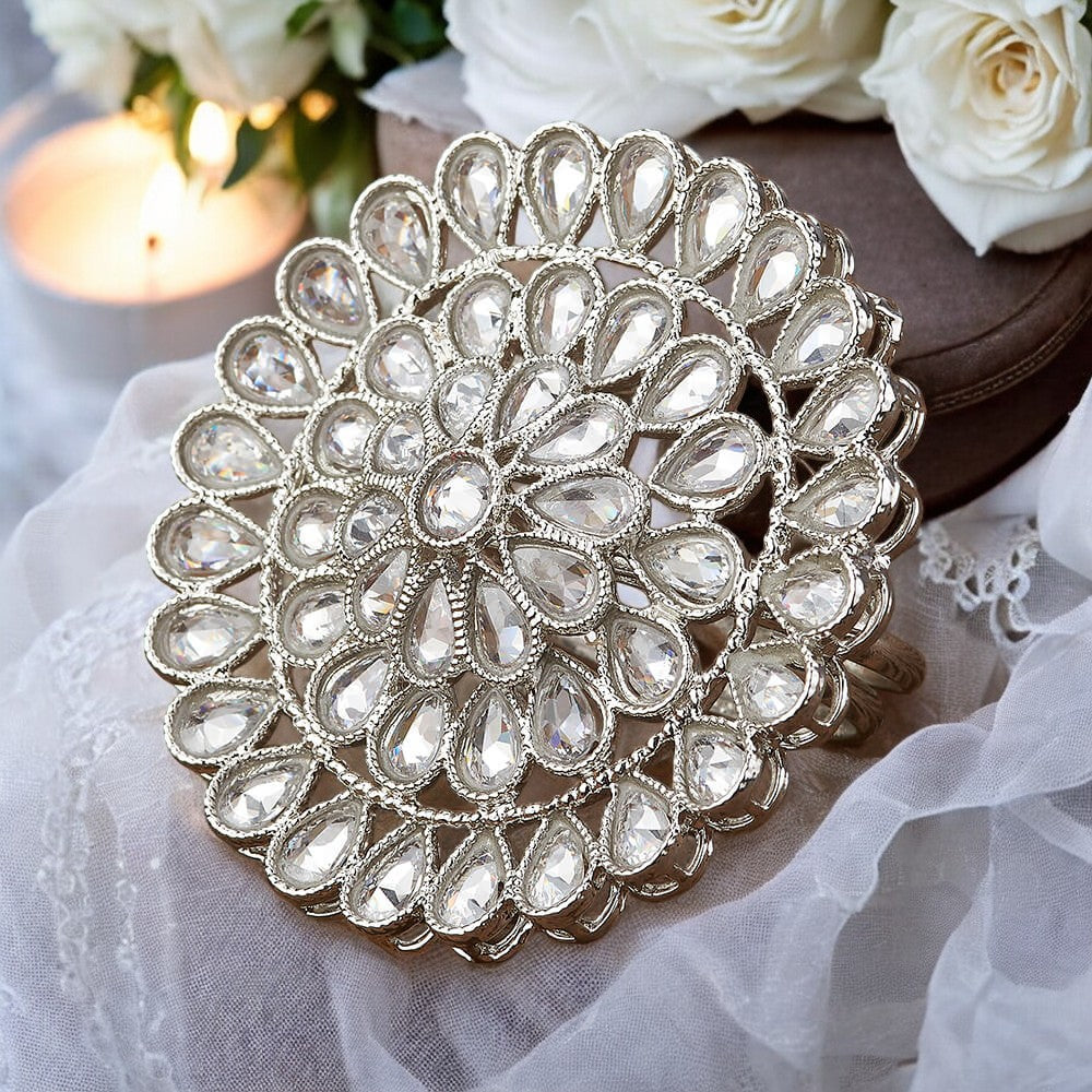 Silver polki adjustable finger ring