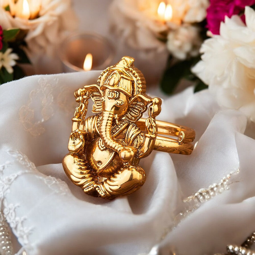 Golden Ganesha adjustable finger rings