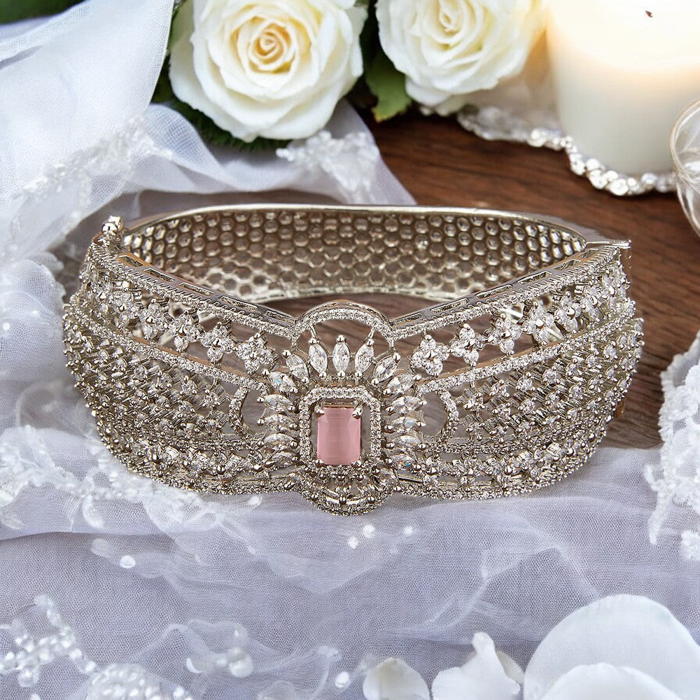 Bangles American diamond, white rhodium plated, Indian bangles, bracelets, classic kadas, bridal bangles.