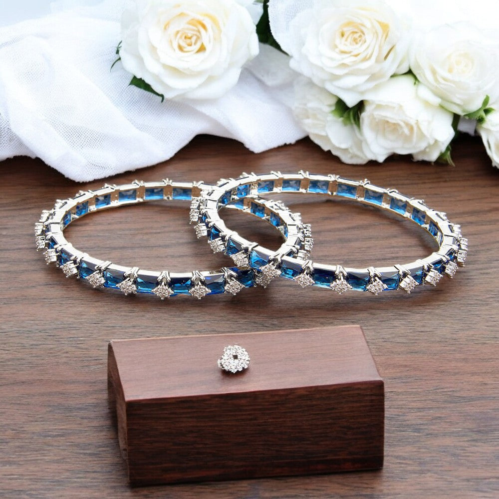 AD blue sapphire bangles, silver Indian bangles, Bridal Bangles