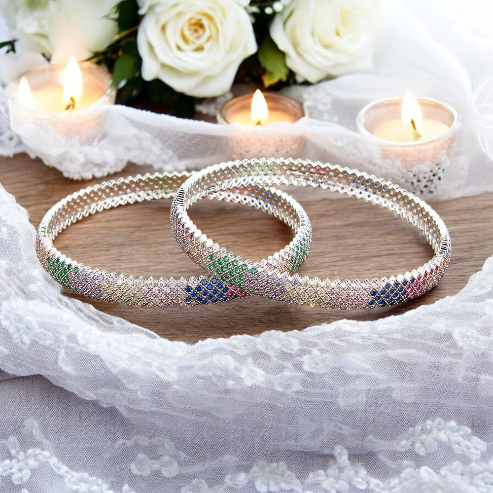 Multicolored AD bangles, silver Indian bangles, Bridal Bangles