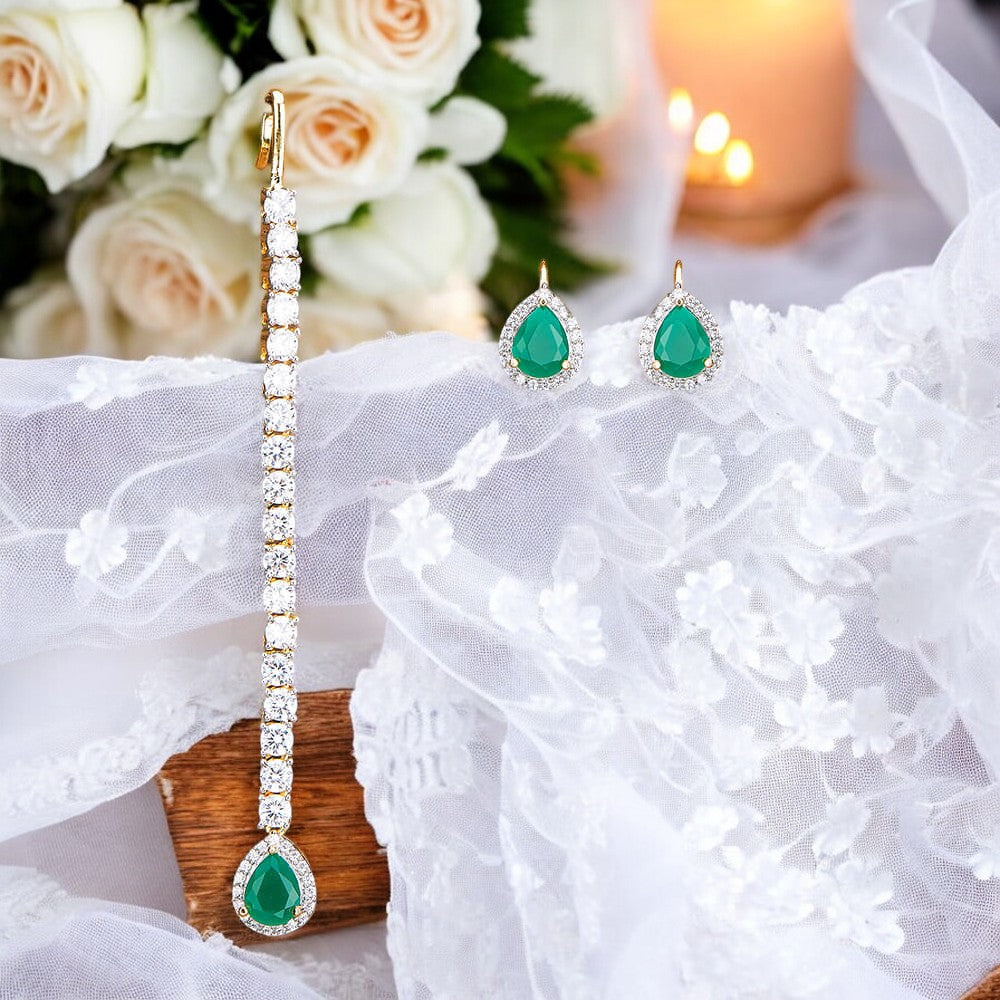 American Diamond studded Maang tikka jhumka set