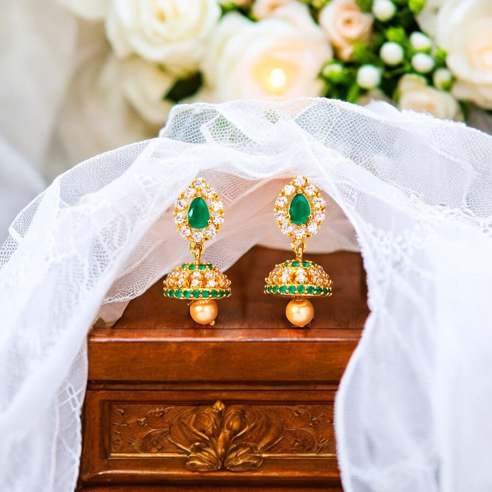 American diamond jhumki earrings.