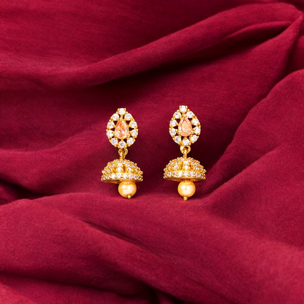 American diamond gold jhumki earrings