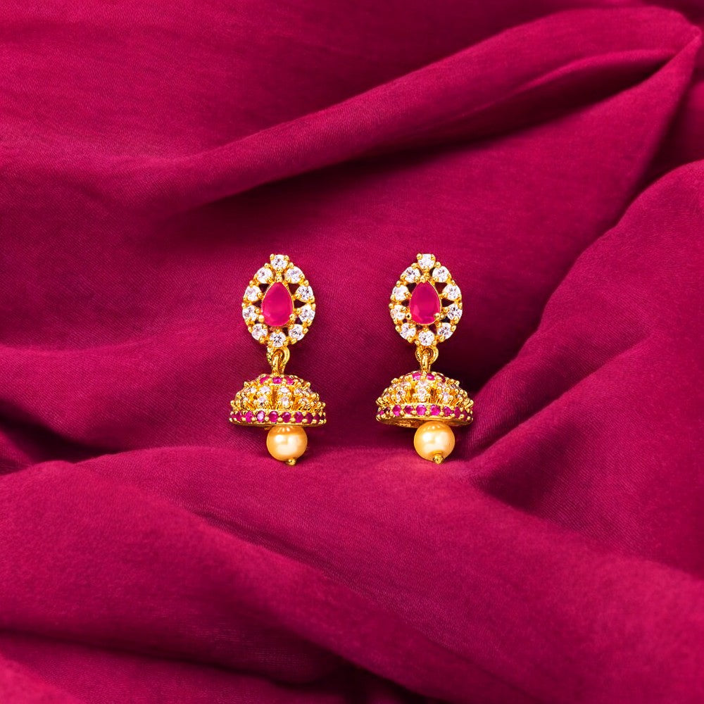 American diamond gold jhumki earrings