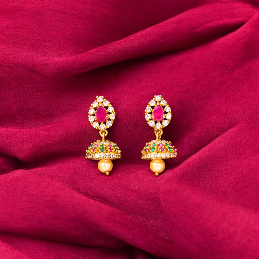 American diamond gold jhumki earrings