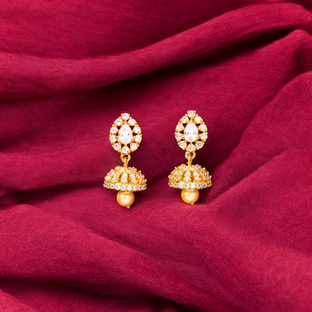 American diamond gold jhumki earrings