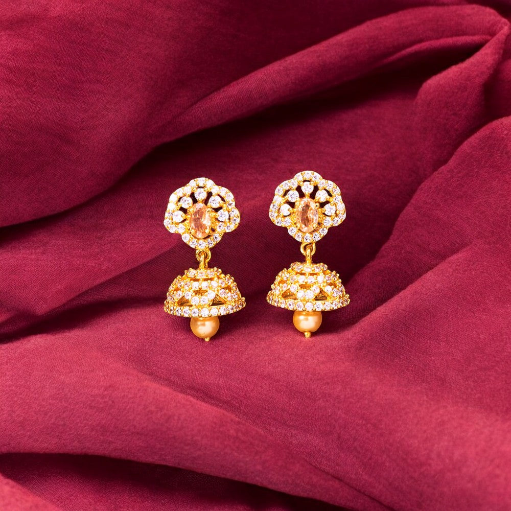 American diamond gold jhumki earrings