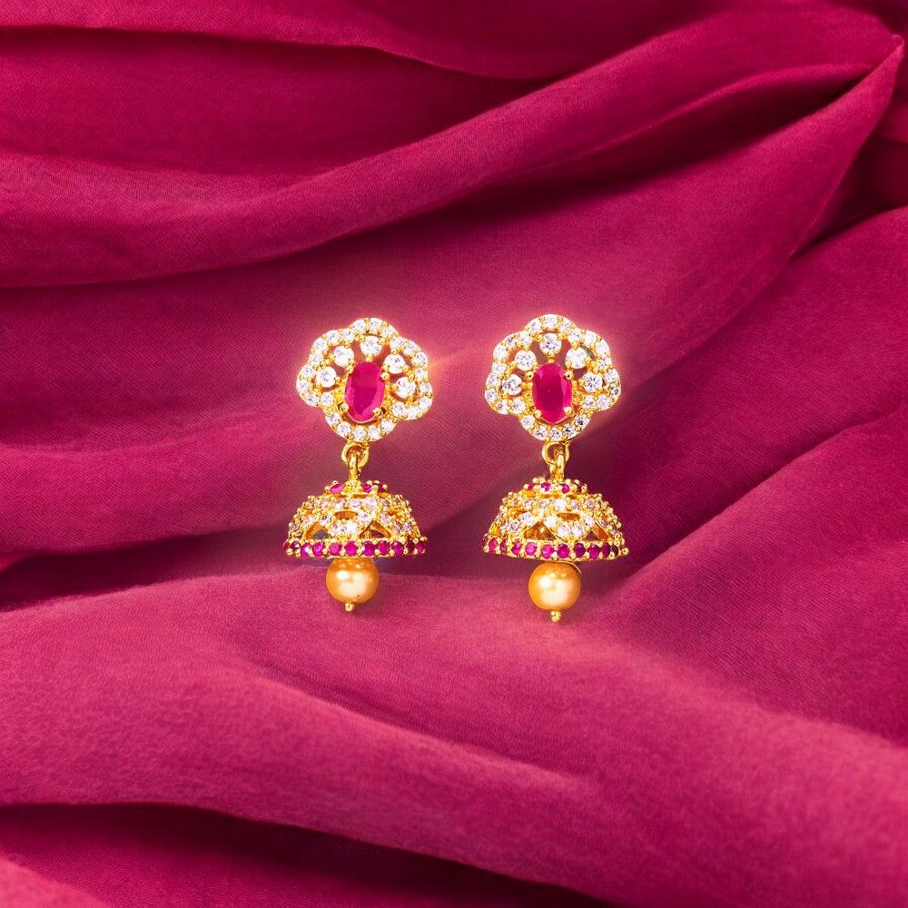 American diamond gold jhumki earrings