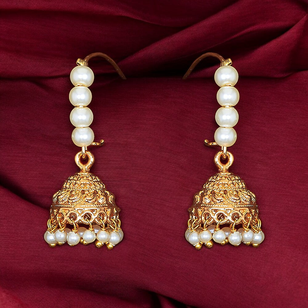Gold pearl jhumki earrings