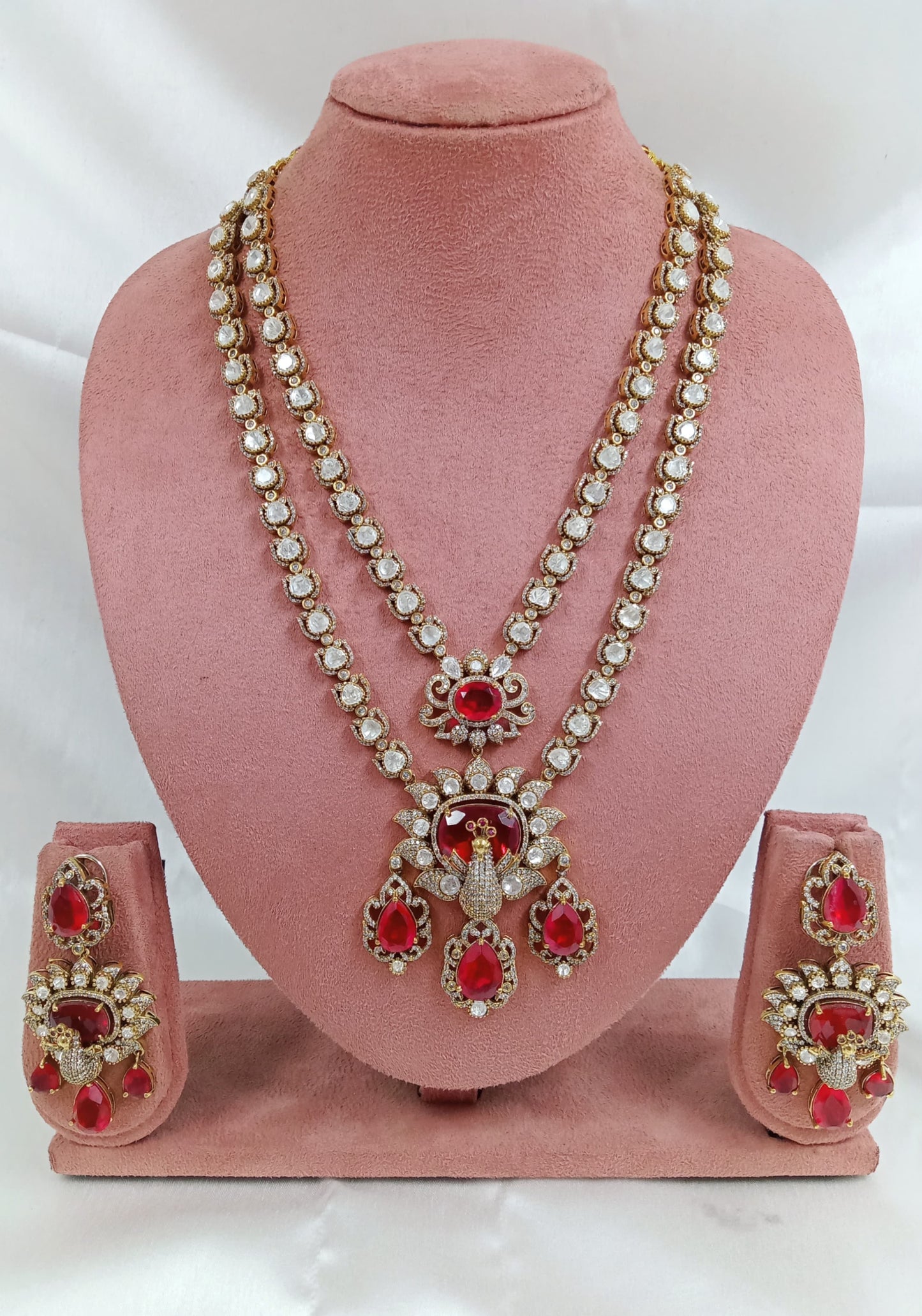 Moissanite and Doublet long peacock Necklace set