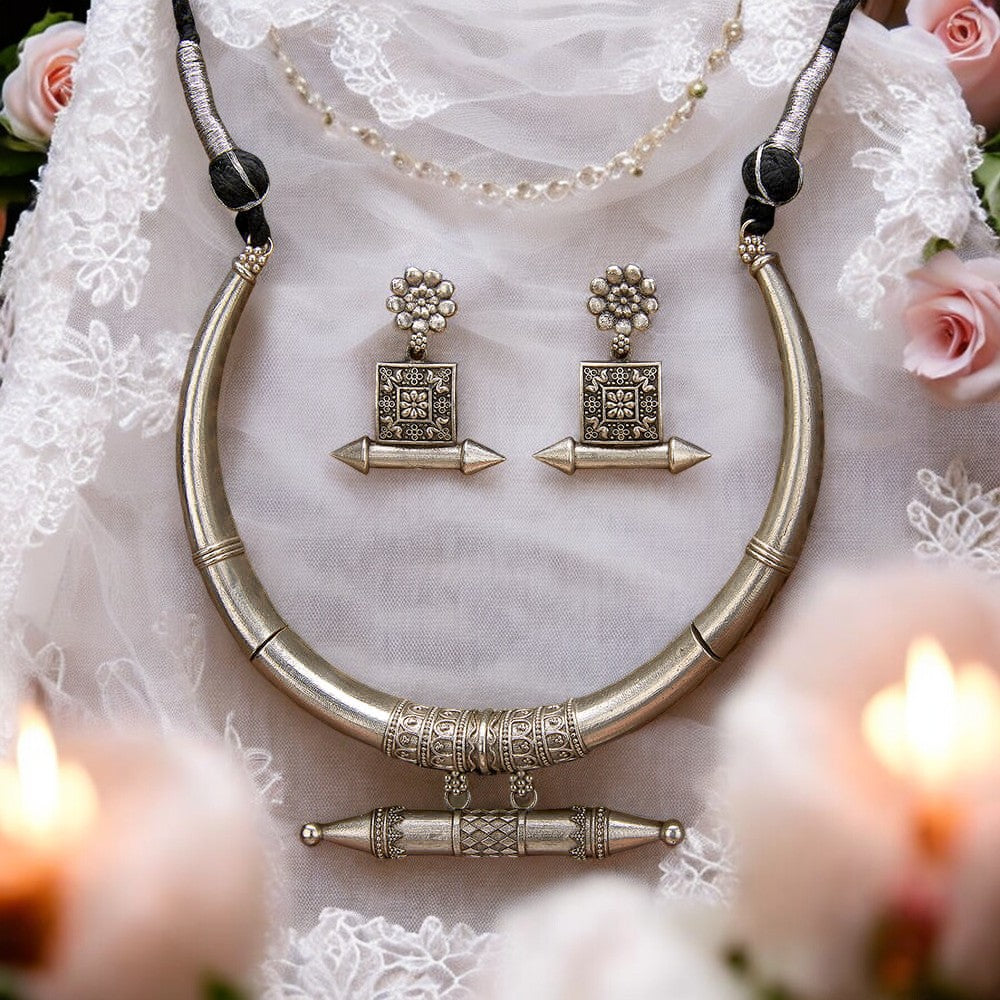 German silver oxidized necklace set