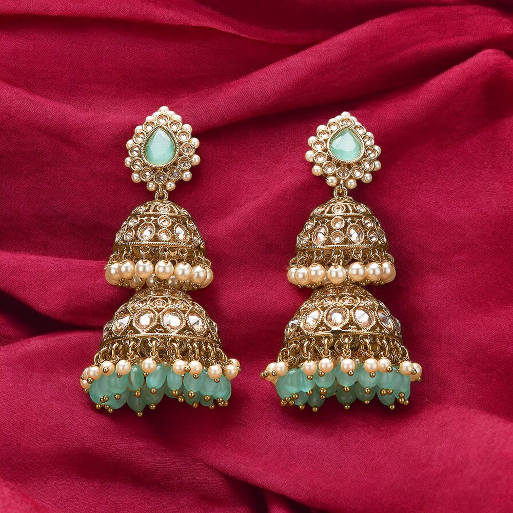 Polki and pearl gold jhumka earrings