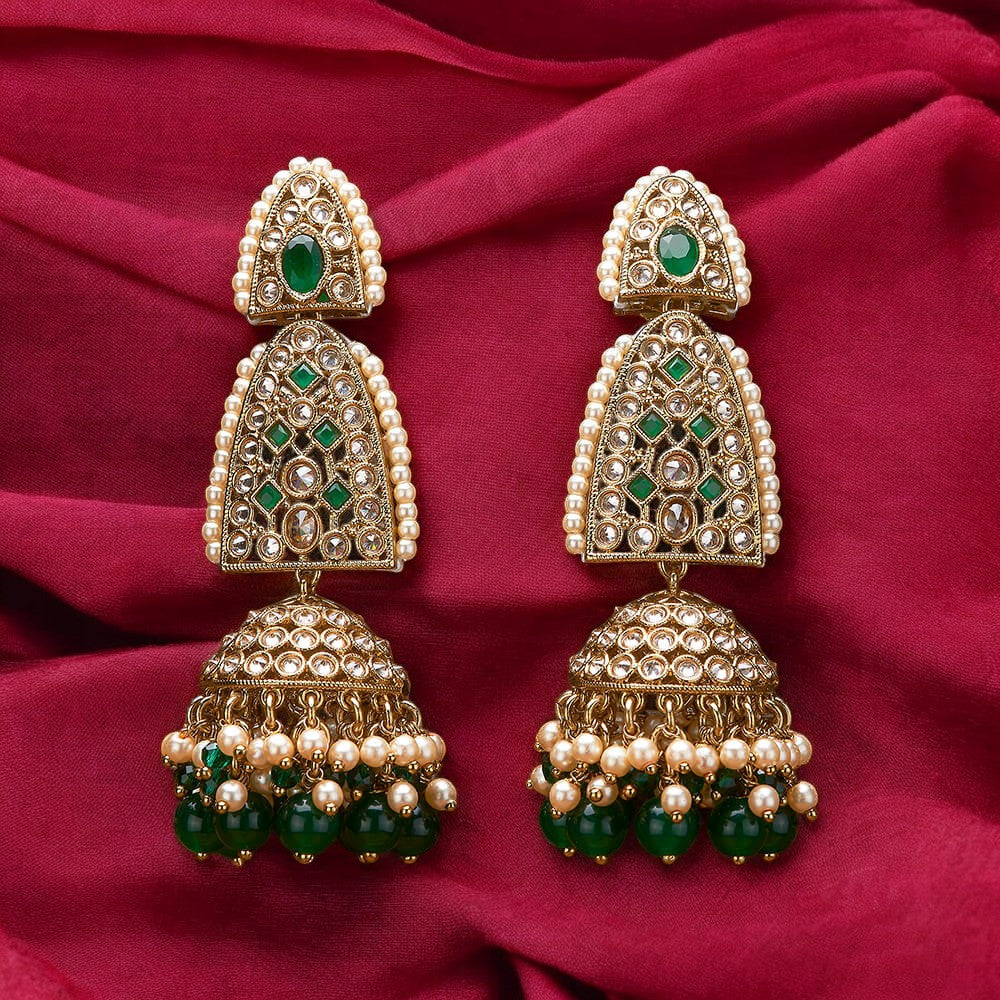 Polki, Pearl Jhumka earrings.