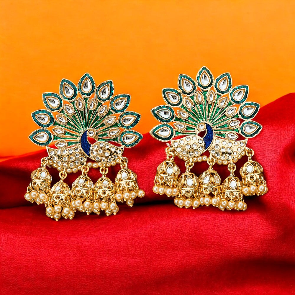 Kundan earrings, Peacock earrings, Jhumkas, Indian meenakari earrings