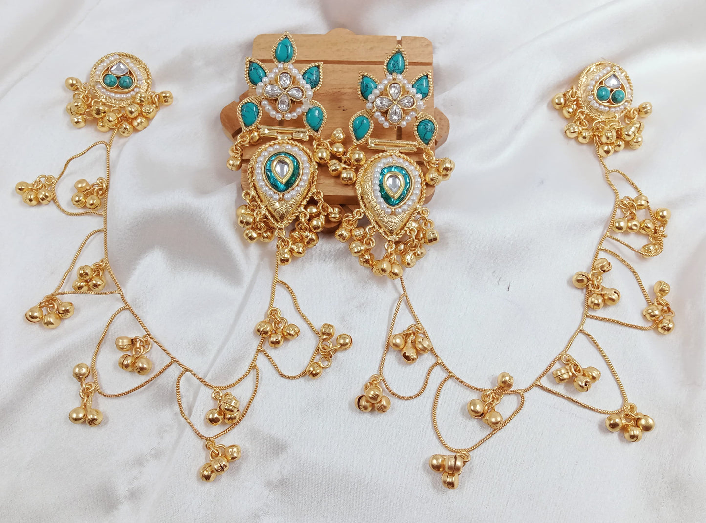 Kundan, ghungroo, Kashmiri fusion chain earrings