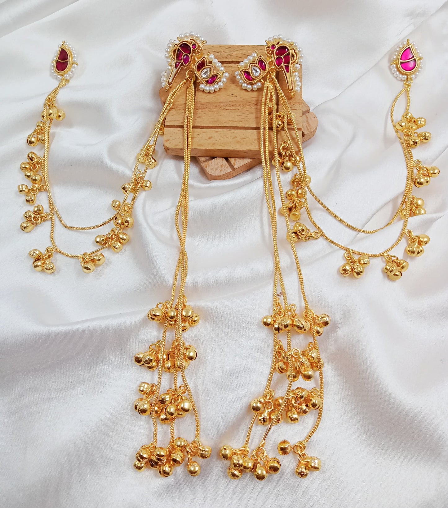 Kundan, ghungroo, Kashmiri fusion chain earrings