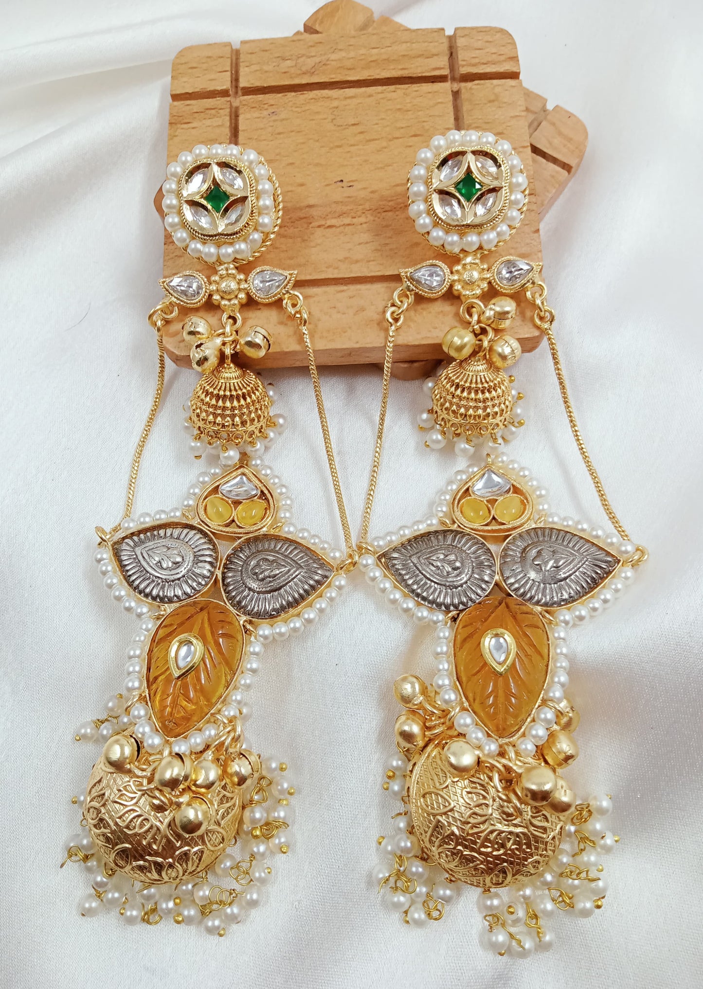 Kundan, ghungroo, Kashmiri fusion chain earrings