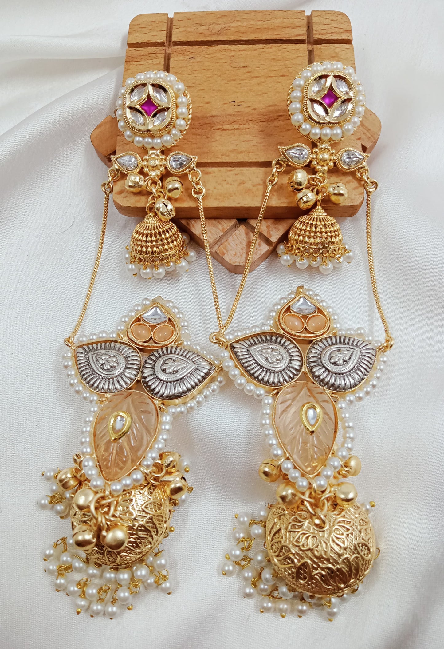 Kundan, ghungroo, Kashmiri fusion chain earrings