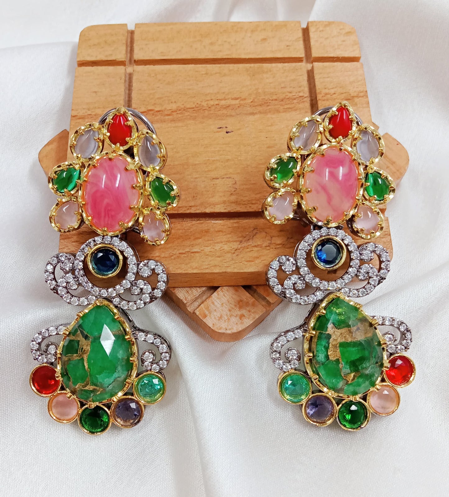 Multicolored studded AD earrings
