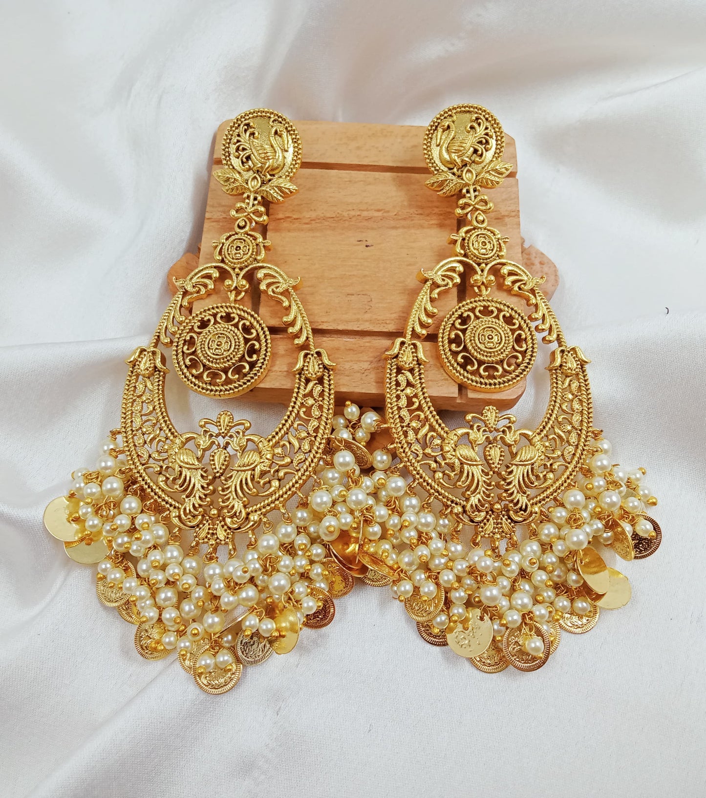 Pearl golden jhumkas