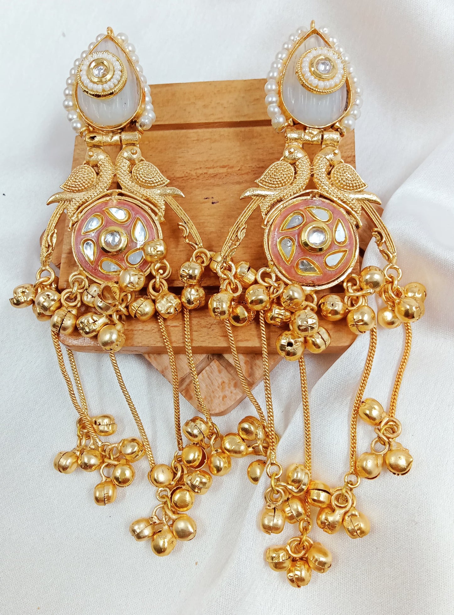 Kundan, ghungroo, Kashmiri fusion chain earrings