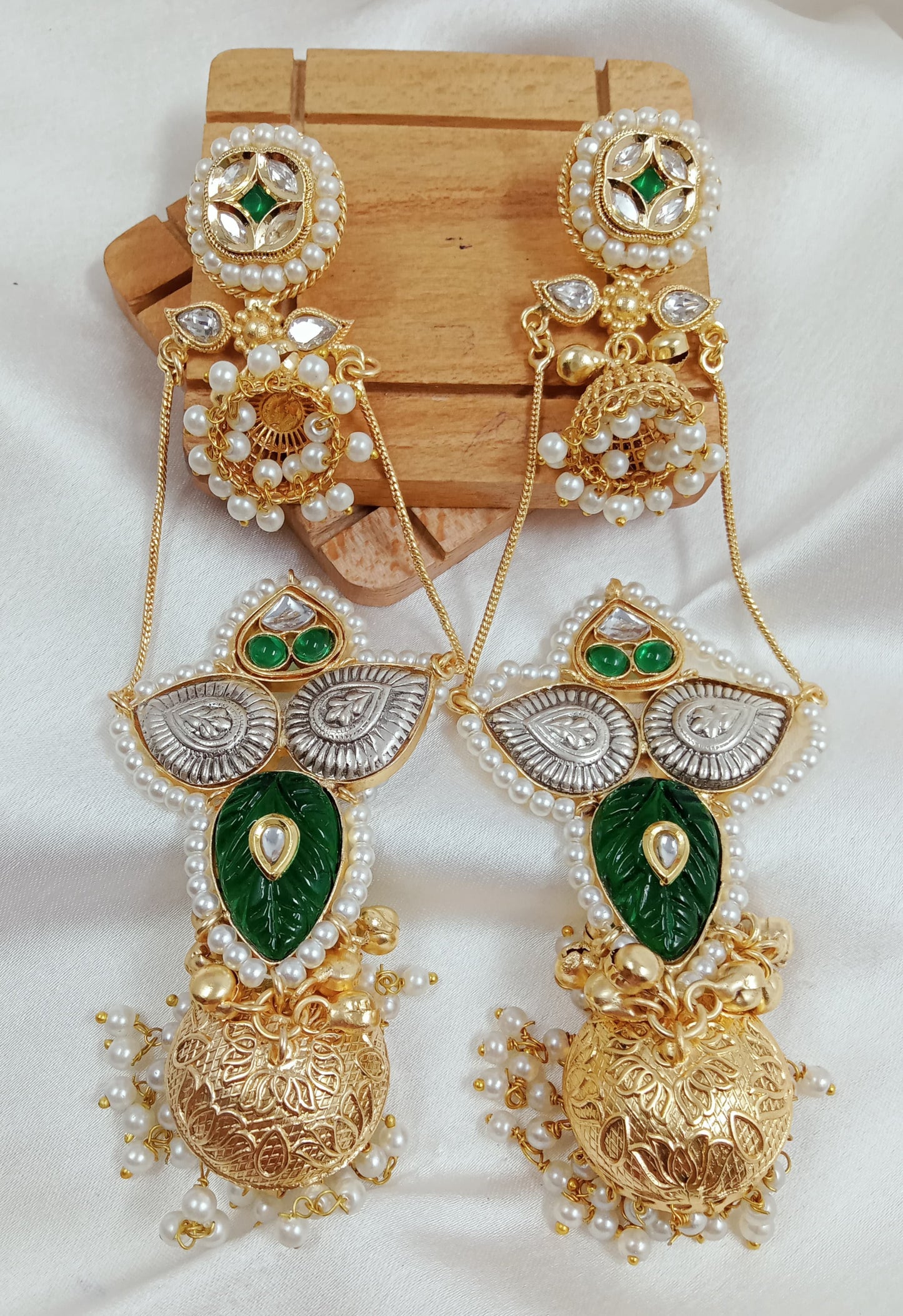 Kundan, ghungroo, Kashmiri fusion chain earrings