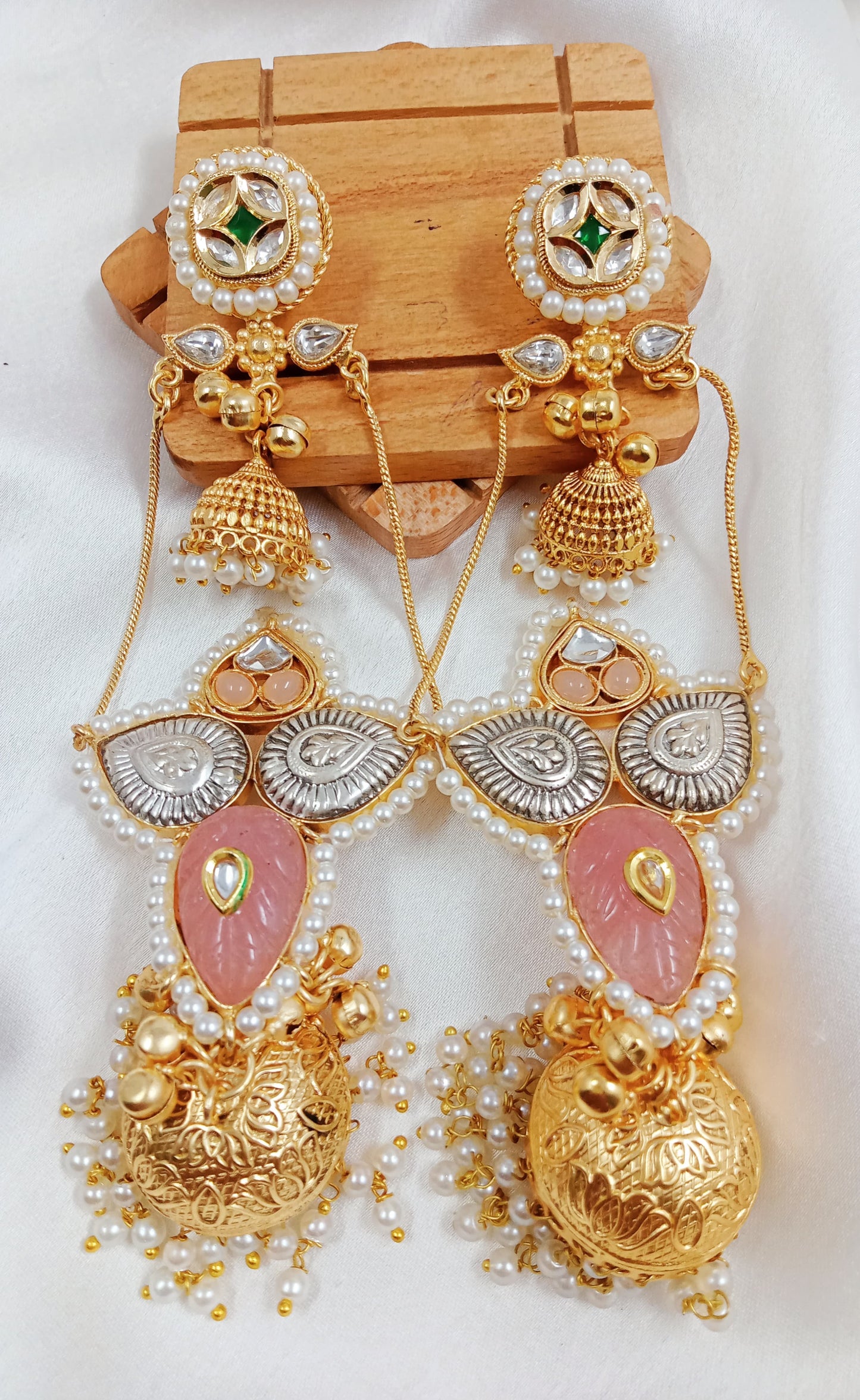 Kundan, ghungroo, Kashmiri fusion chain earrings