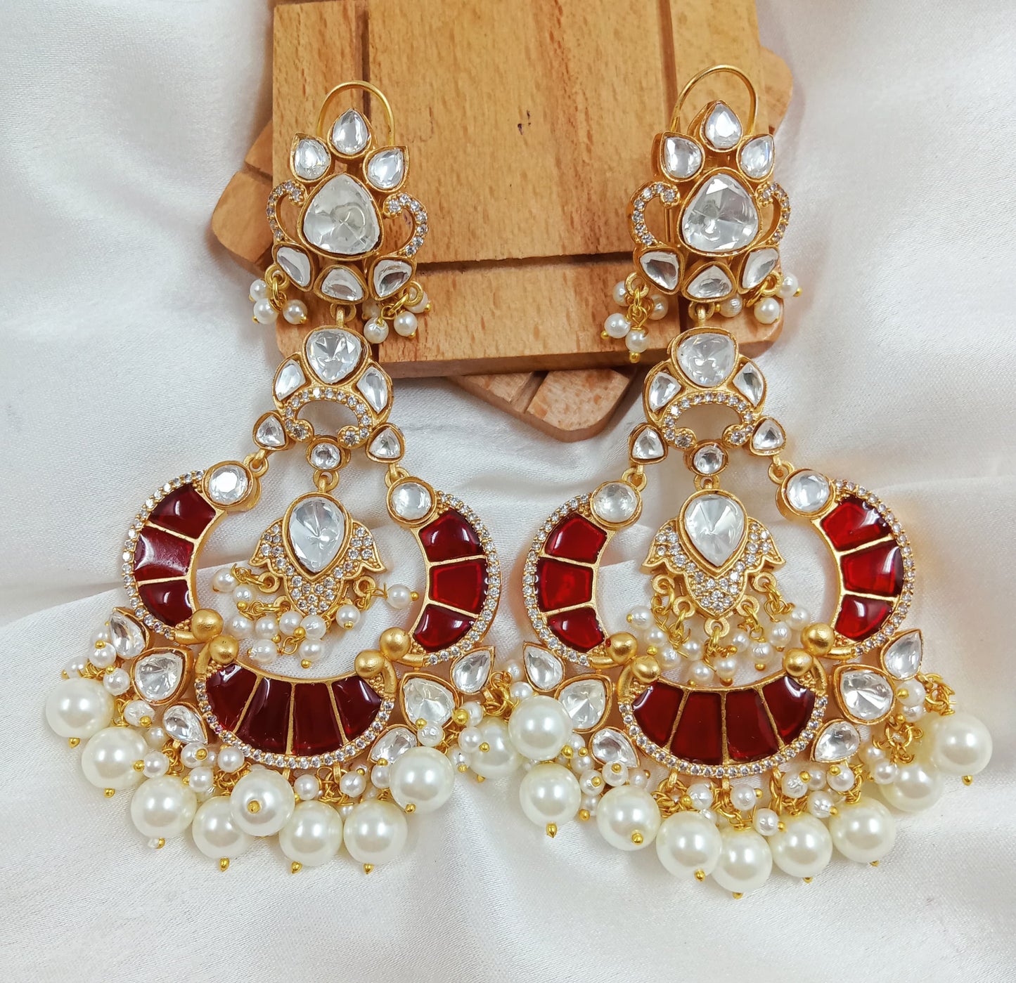 Tyani Kundan, Ruby, pearl earrings