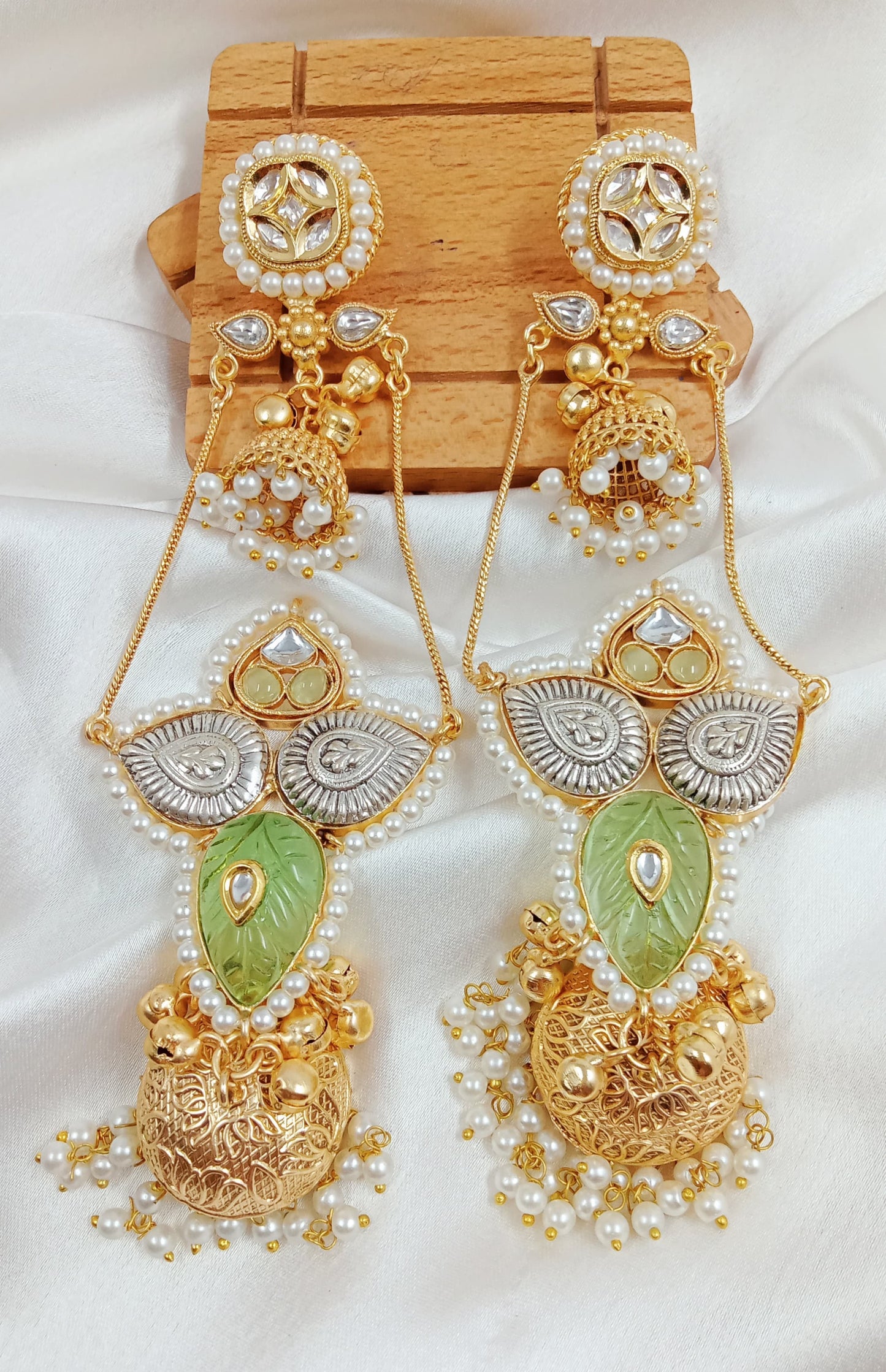 Kundan, ghungroo, Kashmiri fusion chain earrings