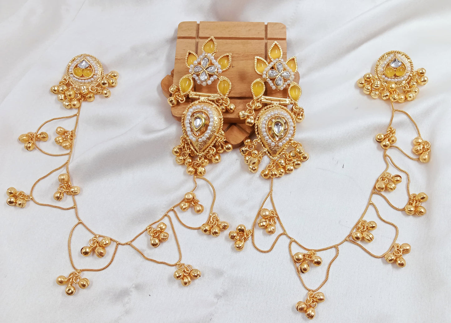 Kundan, ghungroo, Kashmiri fusion chain earrings