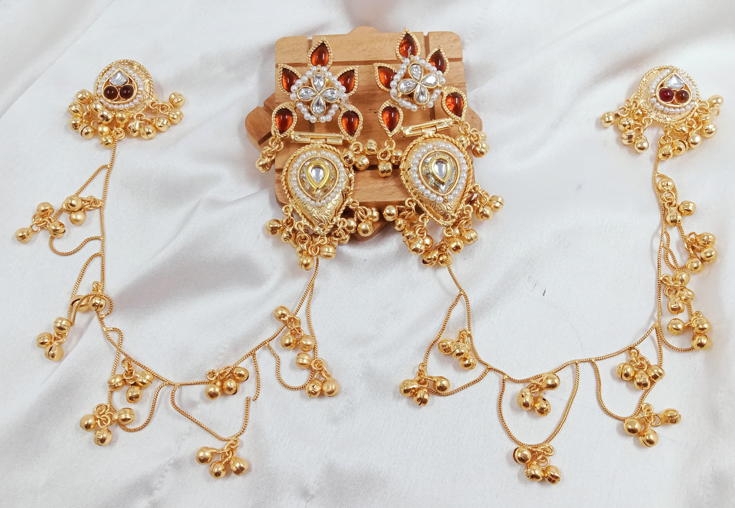 Kundan, ghungroo, Kashmiri fusion chain earrings