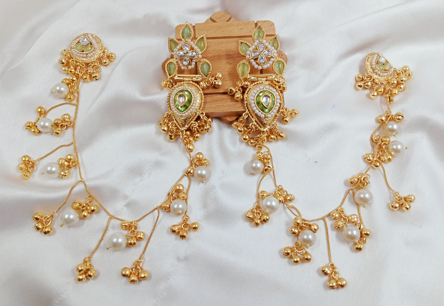 Kundan, ghungroo, Kashmiri fusion chain earrings